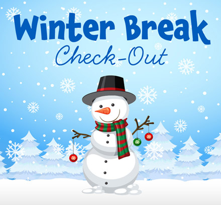 Winter break check-out stylized winter outdoor scene with snowman